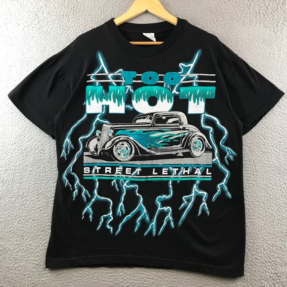 Vintage Hot Rod T-Shirt Car Street Lethal American Thunder Graphic Tee L - Picture 1 of 9